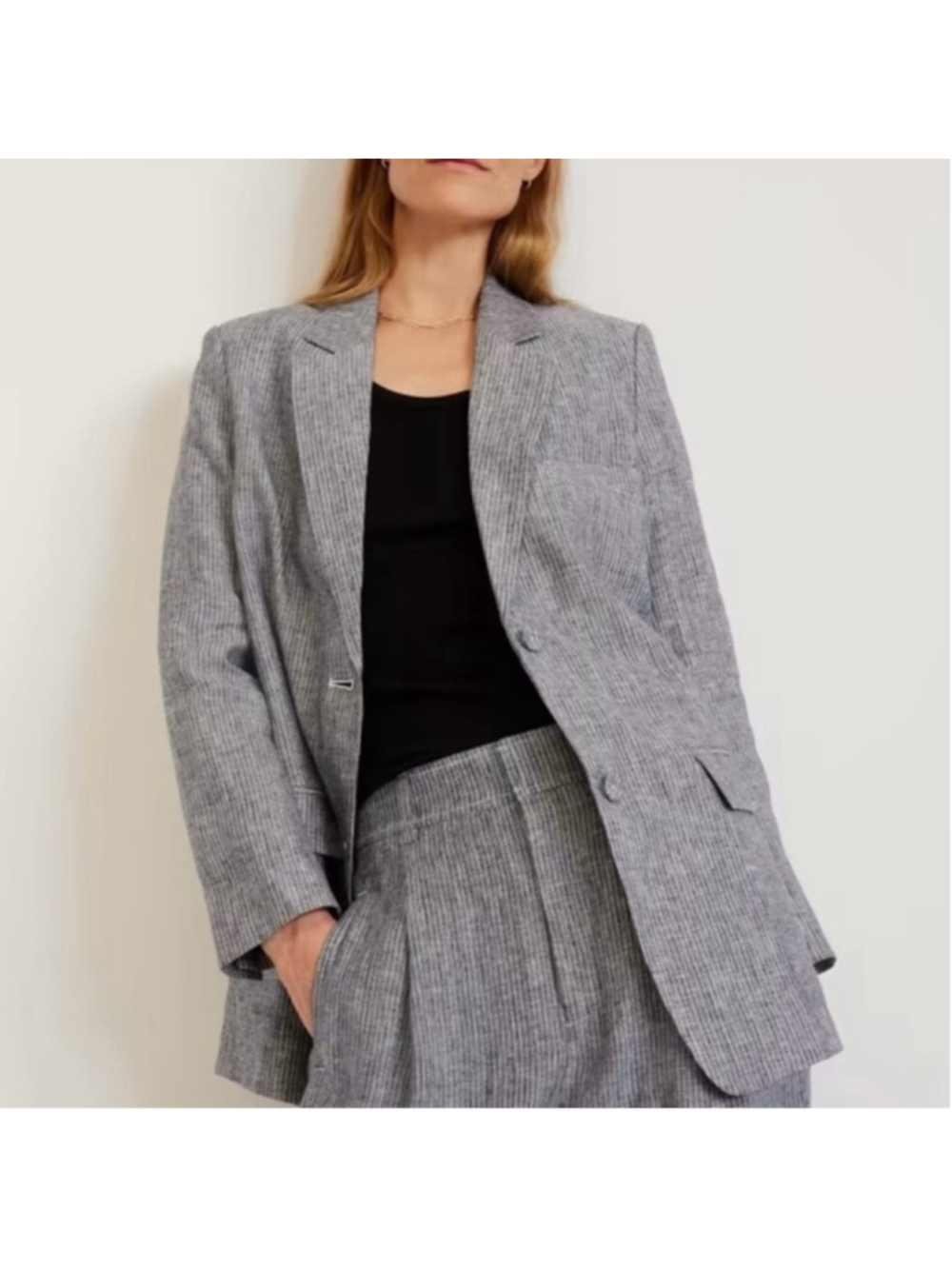 EVERLANE The Linen Oversized grey striped Blazer size 6